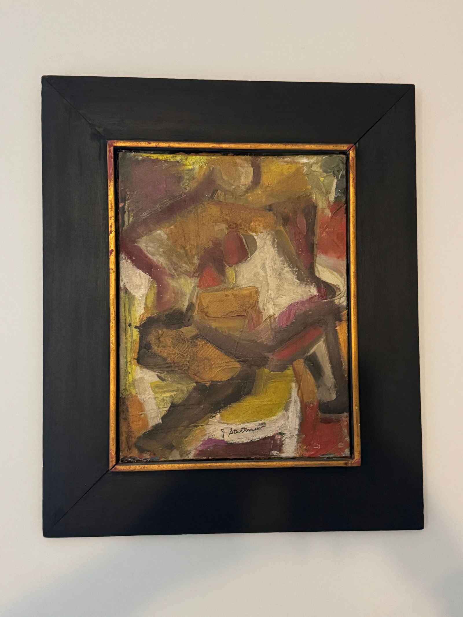 ATTRIBUTED TO Joy Lane Stuttman (1929 - 2001) of Hans Hofmann school abstract oil: Title: ATTRIBUTED TO Joy Lane Stuttman (1929 - 2001) of Hans Hofmann school abstract oil painting Date/Period: 1950s Materials: oil paint Dimensions: "Art work 9.5x13Frame 15x17" "Joy Stuttman Futter