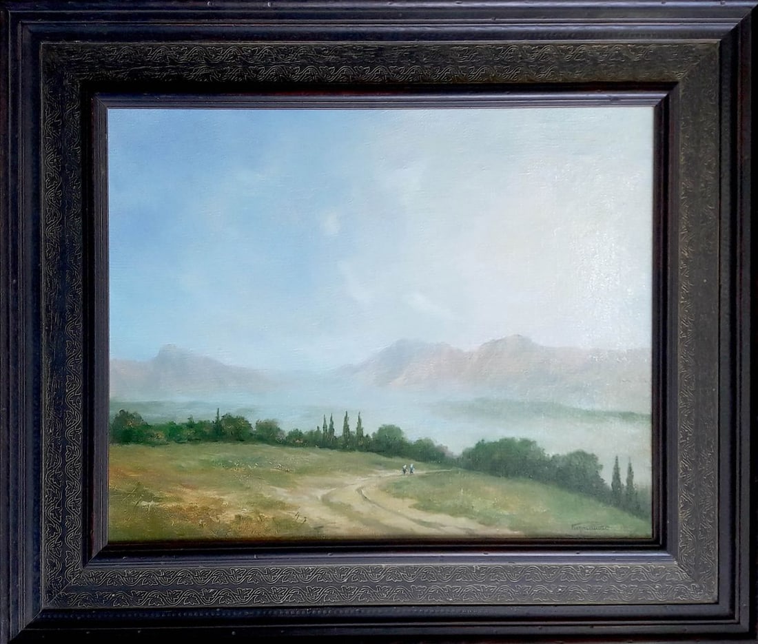 Oil painting The road to the pass Korkishko Vasily: №Kork 67 *** ABOUT THIS PAINTING *** * TITLE: "The road to the pass" * ARTISTS: Korkishko Vasily * SIZE: 39.5x49.5 cm/'15.55x19.48 inches' * MEDIUM: oil, canvas, frame - baguette wood (Salvador 