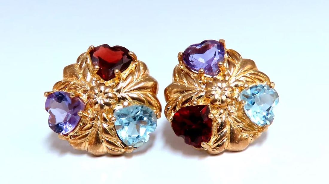 Natural 5ct Amethyst Topaz Garnet Earrings 14 Karat gold (1 of 4)
