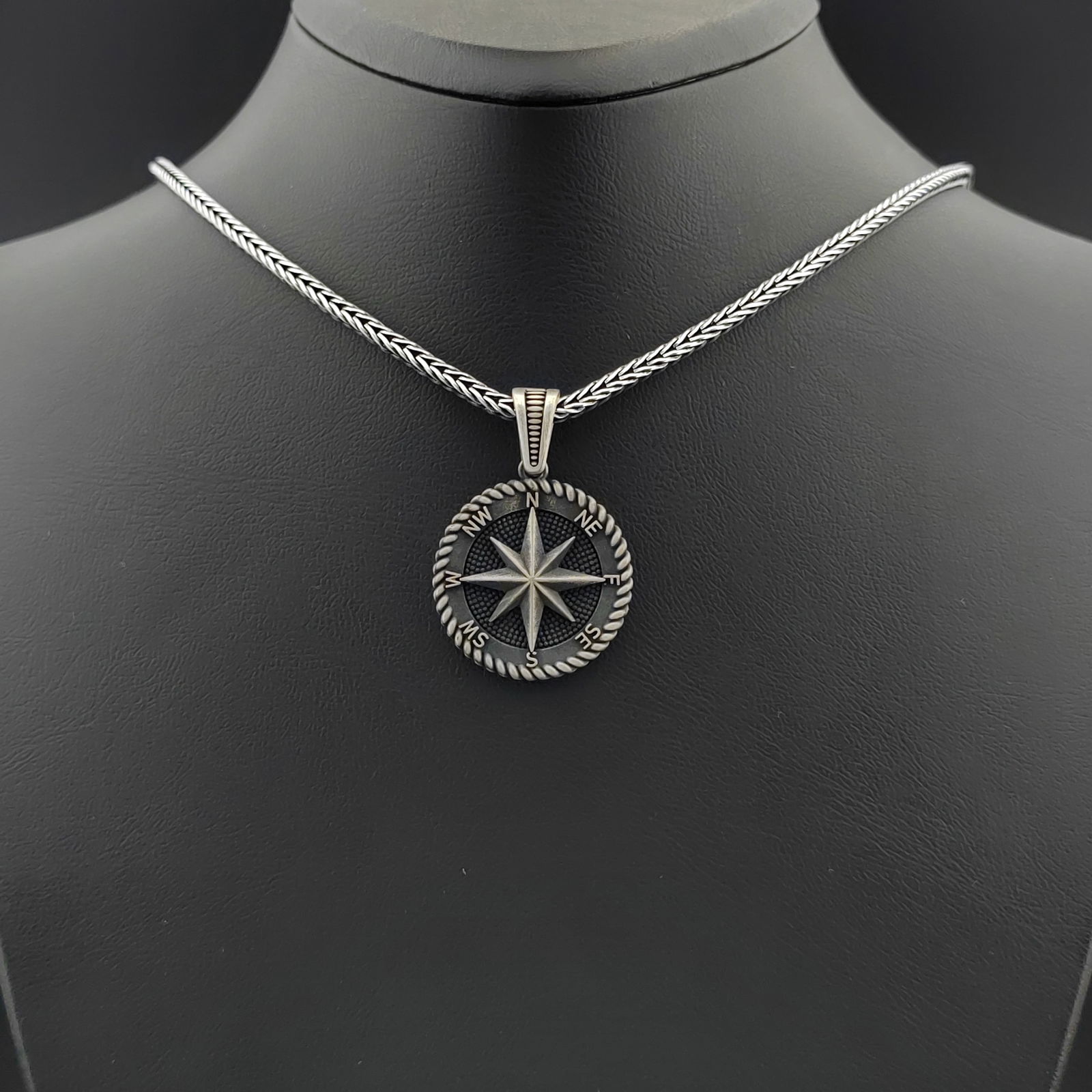 925 Silver Compass Pendant with Chain (1 of 9)