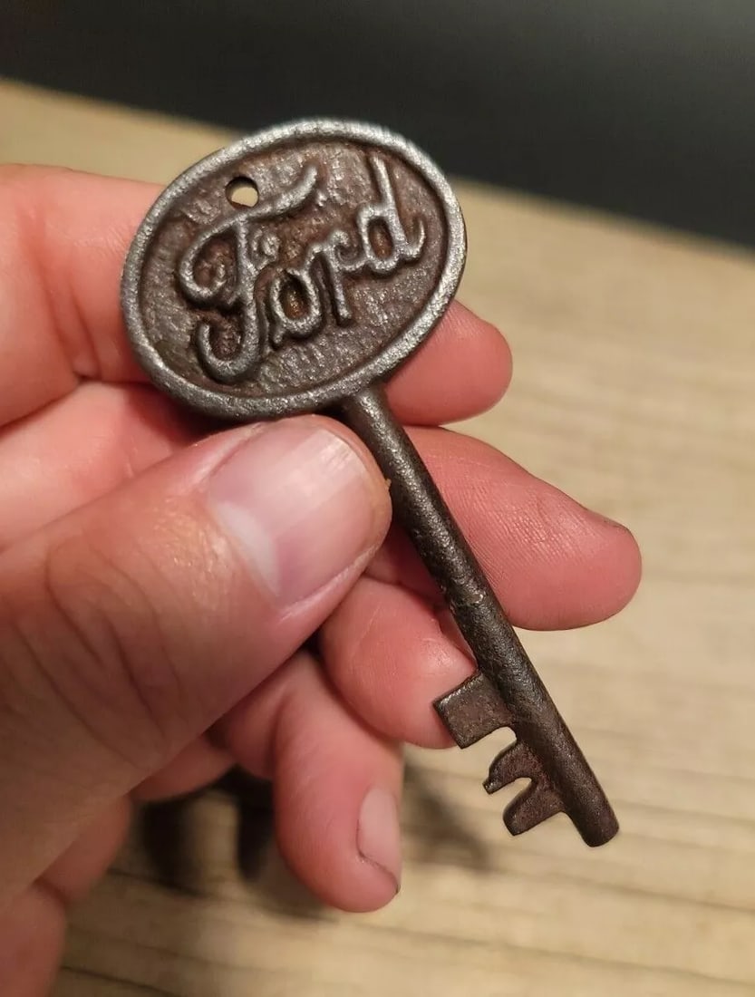 Iron Ford Key: 3" long x 1 1/4" wide Nice iron Ford key! Hard to tell its age. Heavy iron beautiful worn patina. Great aged patina throughout. Limited quantity available! All our items come with a 100% customer sati