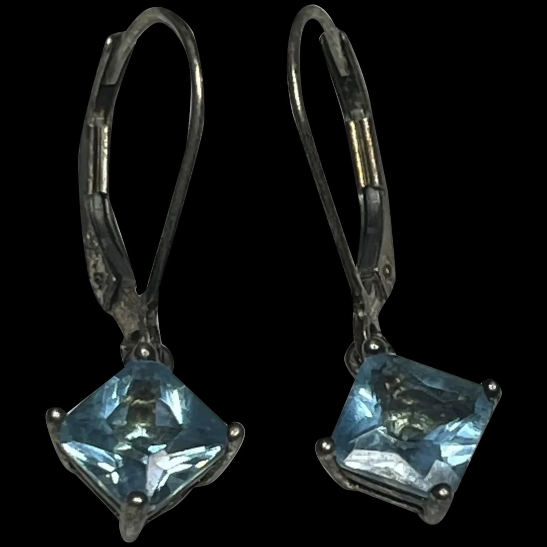 Vintage Sterling Silver Blue Topaz Drop Earrings (1 of 7)