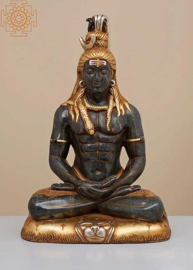 27" Black Marble Shiva Statue | Handmade | Marble Shiva Statue | Shiva Statue | Adiyogi | Mahadeva | (1 of 3)