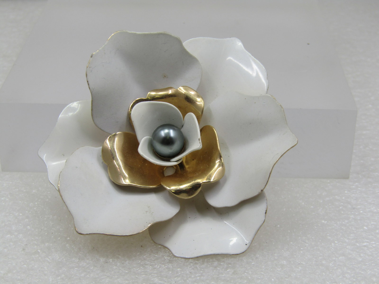 Vintage White Enameled Large Blossom Brooch, Sarah Coventry, 1960's-1970's (1 of 4)