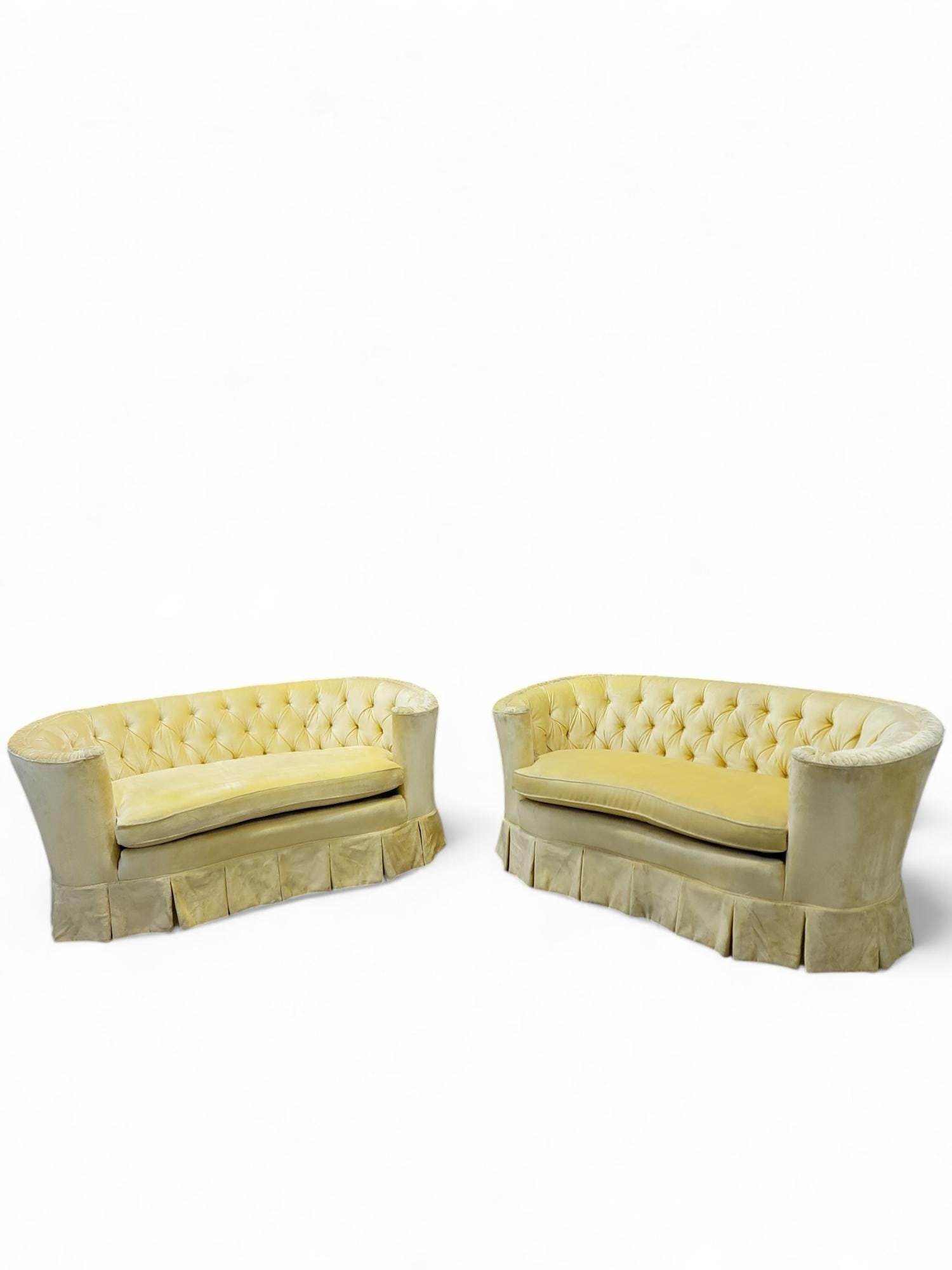 Vintage Hollywood Regency Curved Chesterfield Love-Seats Sofas for Upholstery - Pair (1 of 10)
