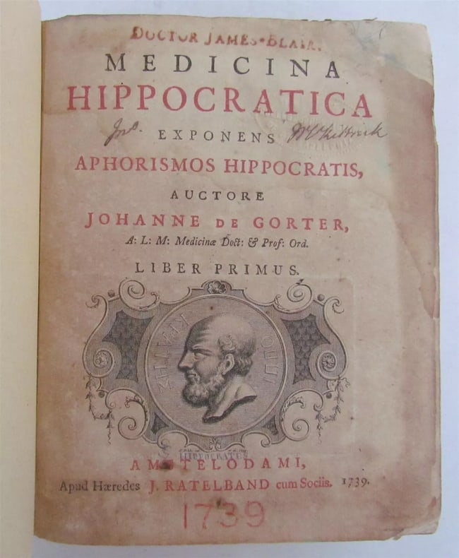 1739 MEDICINA HIPPOCRATICA by JOHANNE de GORTER antique MEDICAL (1 of 1)