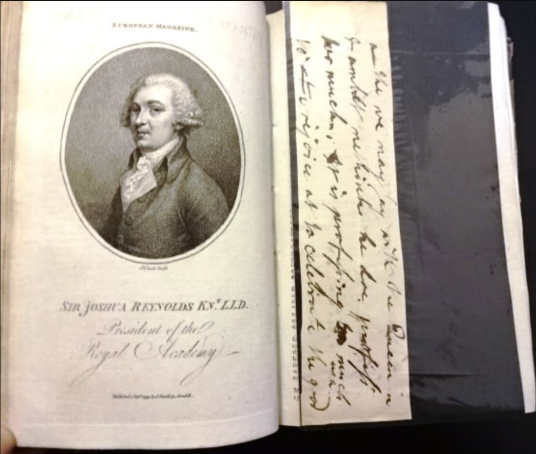 1793 Volume European Magazine Joshua Reynolds: The January through June 1793 volume of The European Magazine printed at London for J. Sewell, 1794. 488 pages, General title and frontis, several plates including one of Sir Joshua Reynolds. A handwr