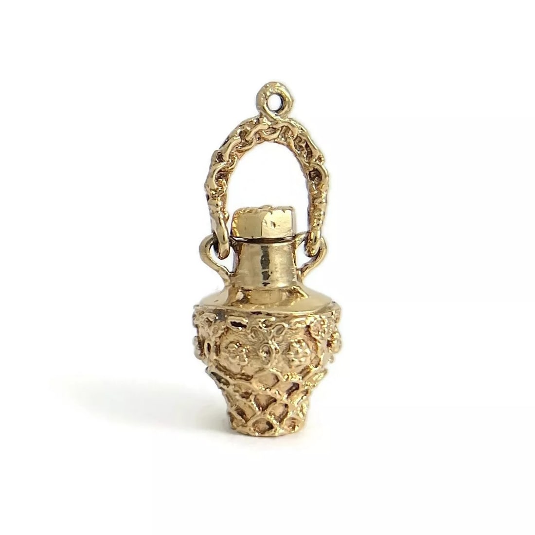 Vintage 1950's Perfume Bottle Handle Jar Charm 14K Yellow Gold, 5.02 Grams (1 of 8)