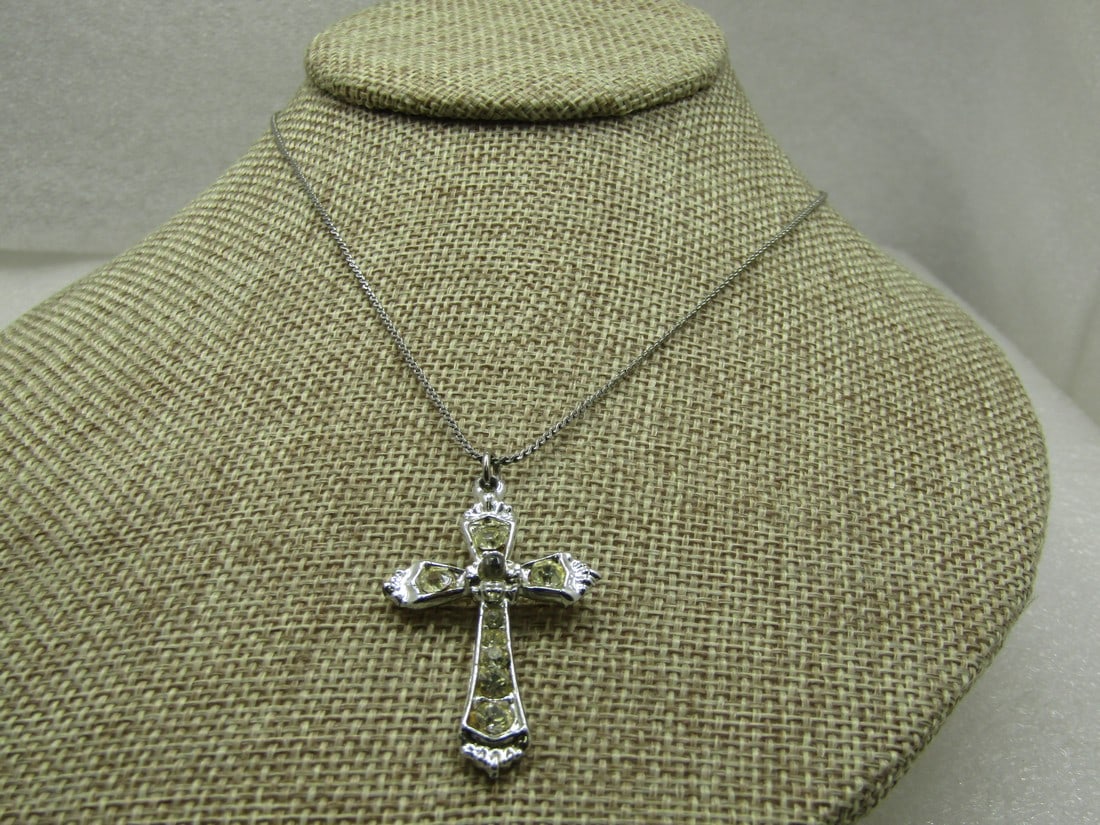 Vintage Rhinestone Cross Necklace, 15". 1960's-1970's (1 of 5)
