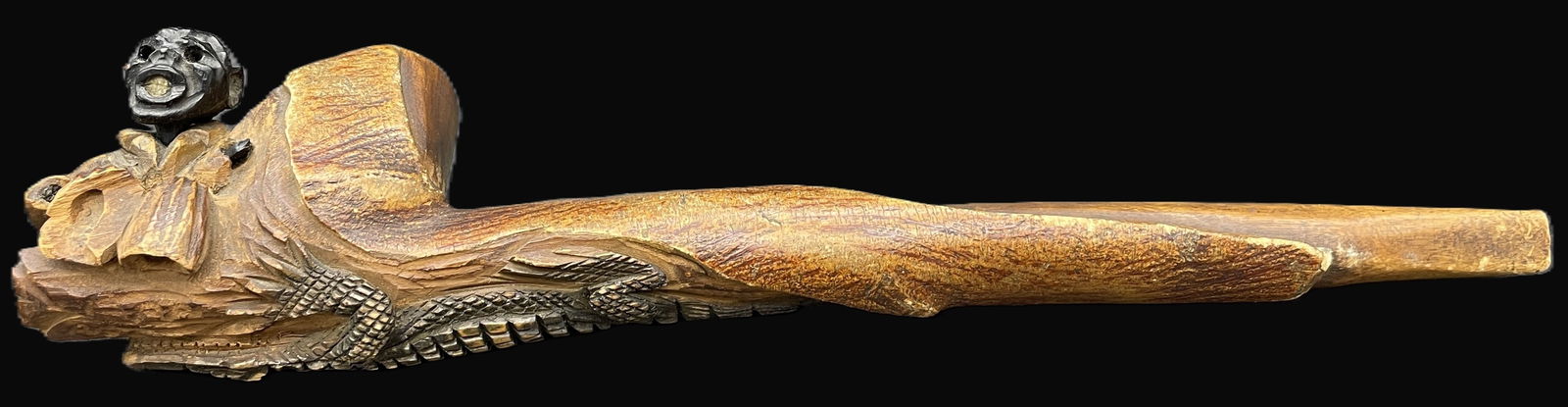 BLACK AMERICANA MAN & GATOR WOOD FOLK ART TOBACCO PIPE (1 of 8)