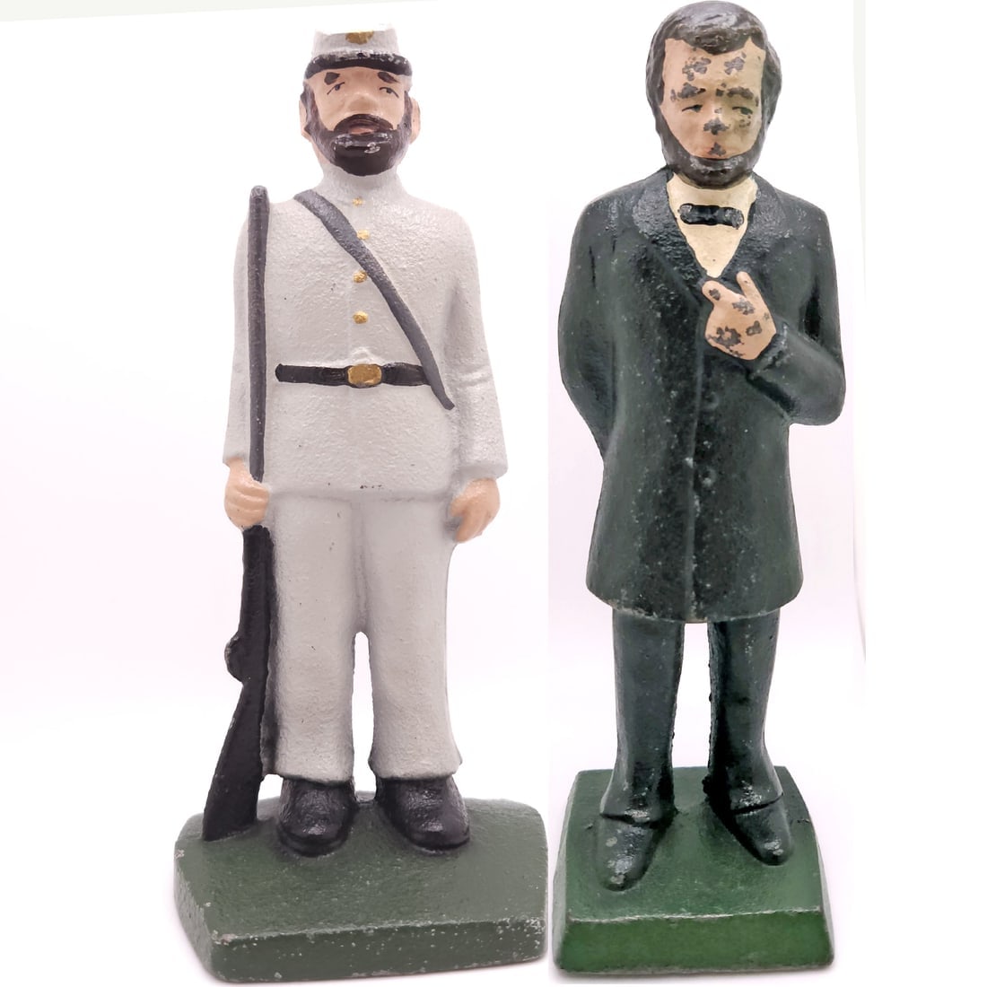 Cast Iron Civil War Soldier & Abe Lincoln Painted Door Stop Bookend circa 1900 (1 of 10)