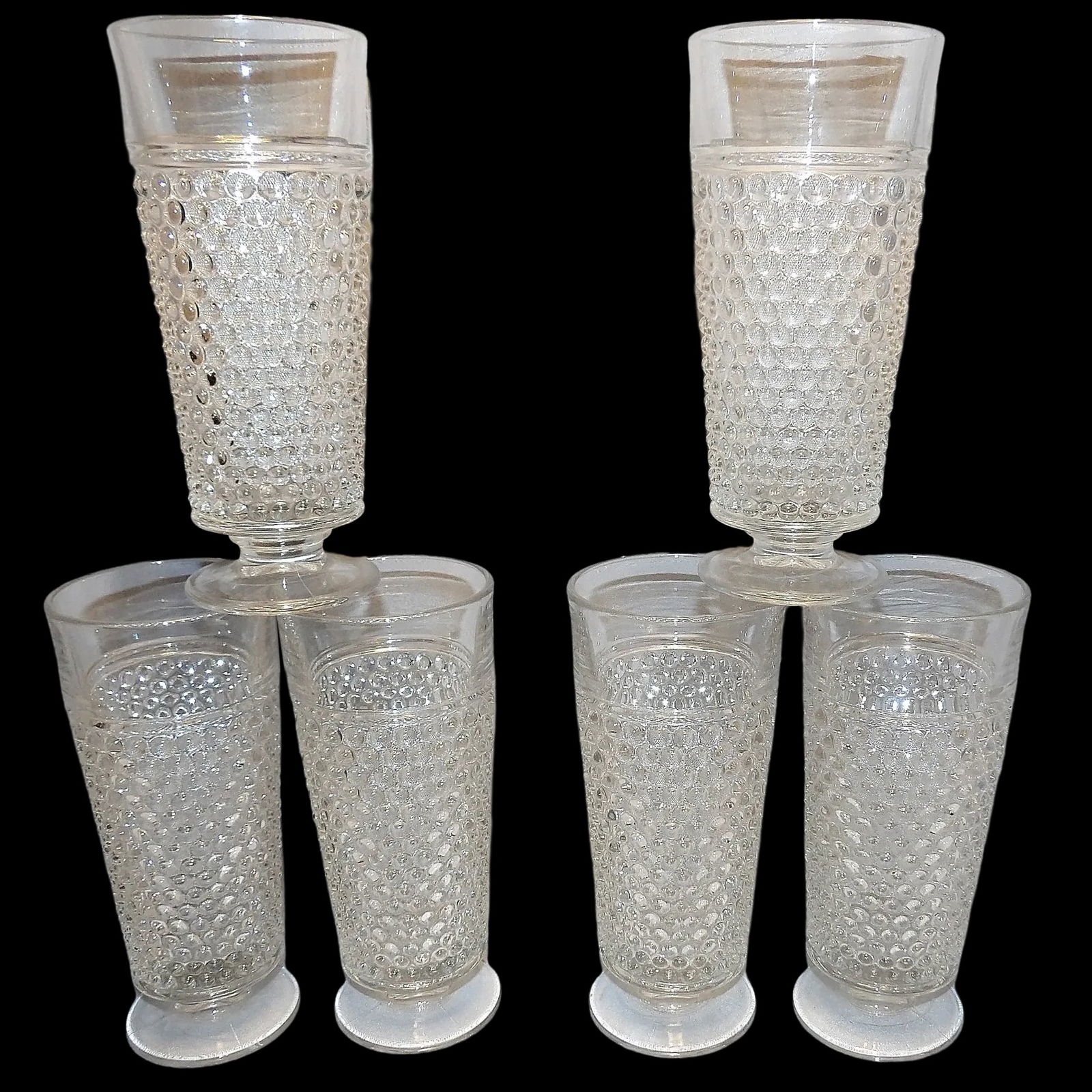 Vintage Thousand Eye Hobnail Clear Round Base Pedestal 12 oz Glasses (1 of 7)
