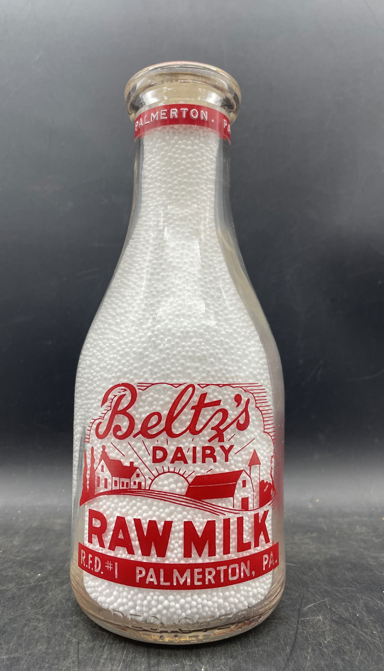 VTG BELTZ'S DAIRY RAW MILK DOUBLE SIDED PYRO QUART MILK BOTTLE School Police Cap (1 of 7)