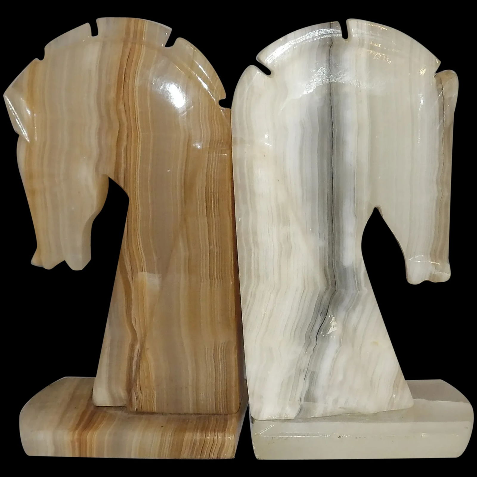 Large Onyx Chess Knight Horse Head Bookends (1 of 9)