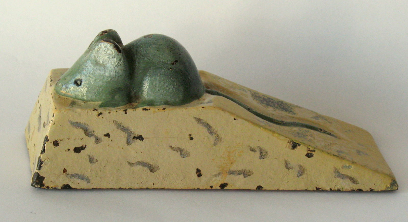 Antique cast iron mouse on cheese door stop. (1 of 4)