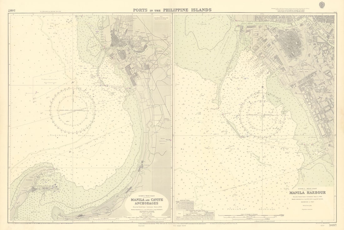 Philippines Ports. Manila Cavite Anchorages. ADMIRALTY sea chart 1923 (1956) map (1 of 1)