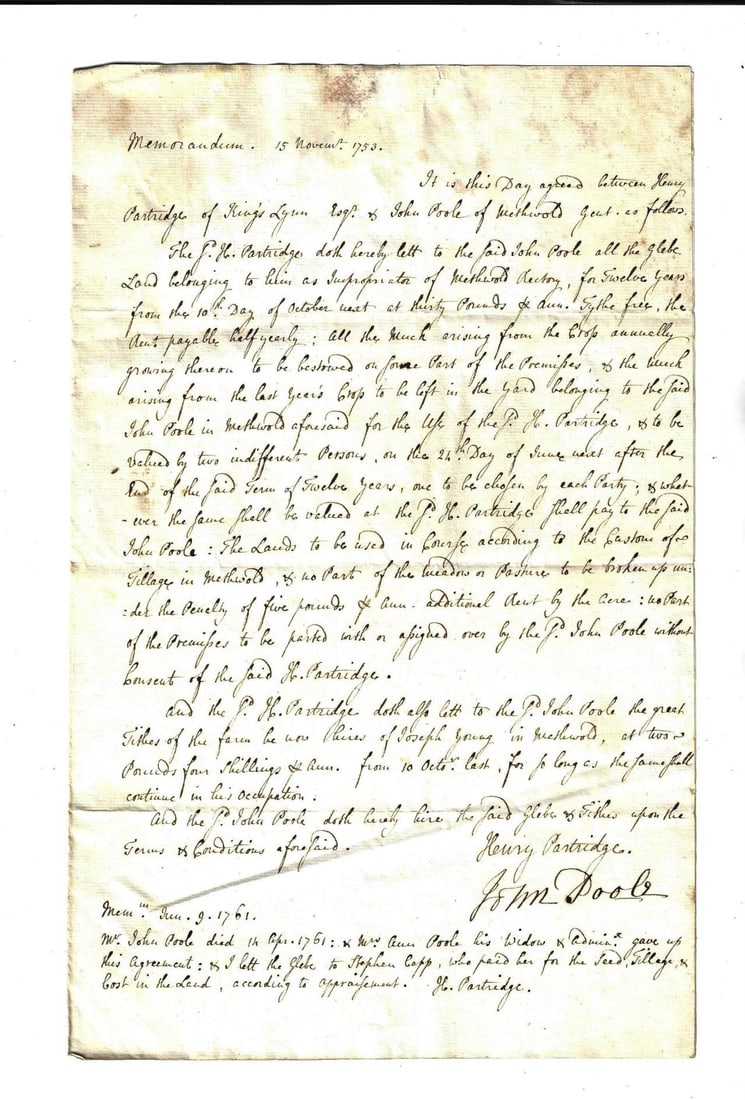 1761 Manuscript Lease for Norfolk Manor (1 of 1)