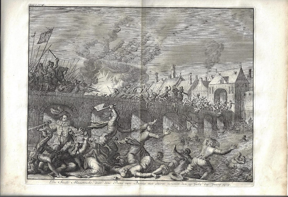 1679 Large Engraving Battle at Maastricht Netherlands (1 of 2)