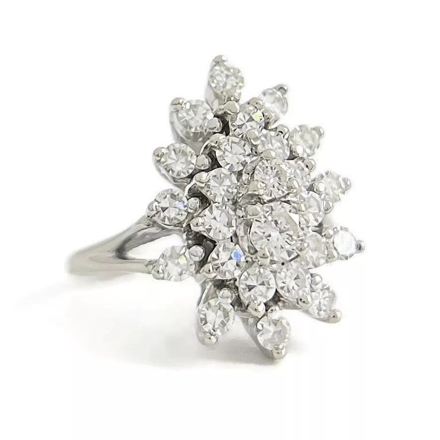 Vintage 1950's Diamond Cluster Cocktail Ring 14K White Gold, 5.49 Grams (1 of 8)