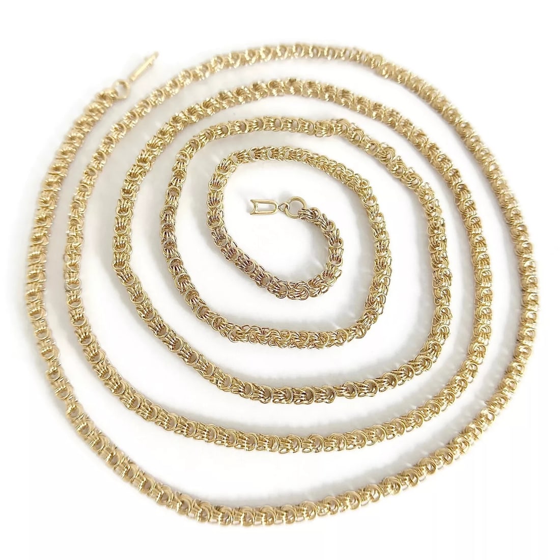Long Byzantine Chain Necklace 12K 14K Yellow Gold, 41 Inches, 3.3 mm, 29.80 Gram (1 of 7)