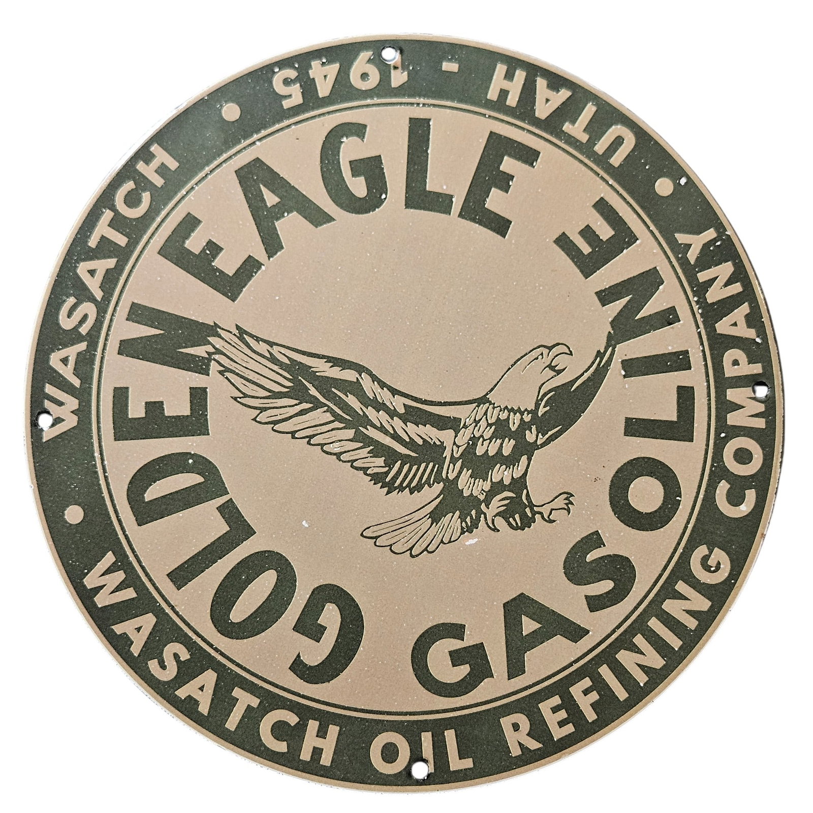 Vintage Golden Eagle Gasoline Porcelain Sign - Wasatch Oil Refining Company 1945 (1 of 2)
