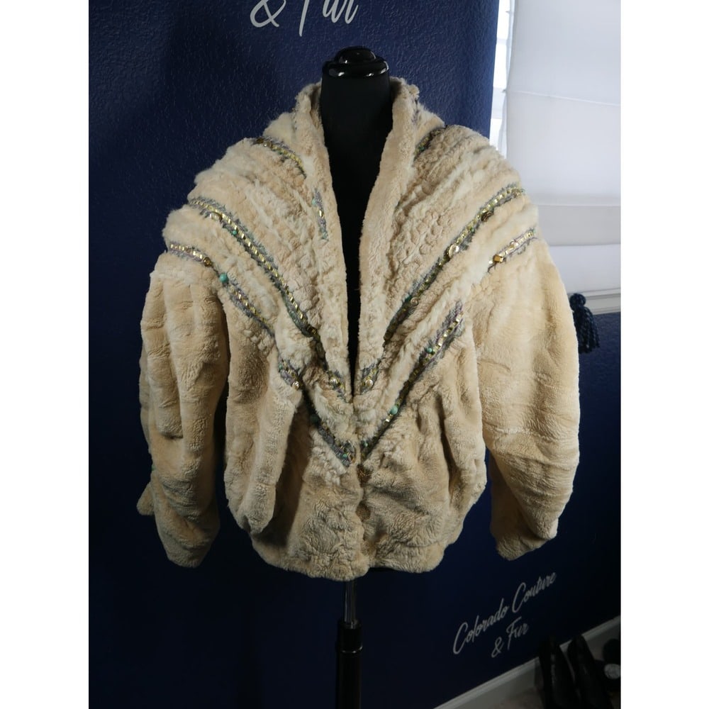 Designer Kip Kirkendall Sheared Beaver & Fox Fur Coat Jacket w/ stones, shells (1 of 16)