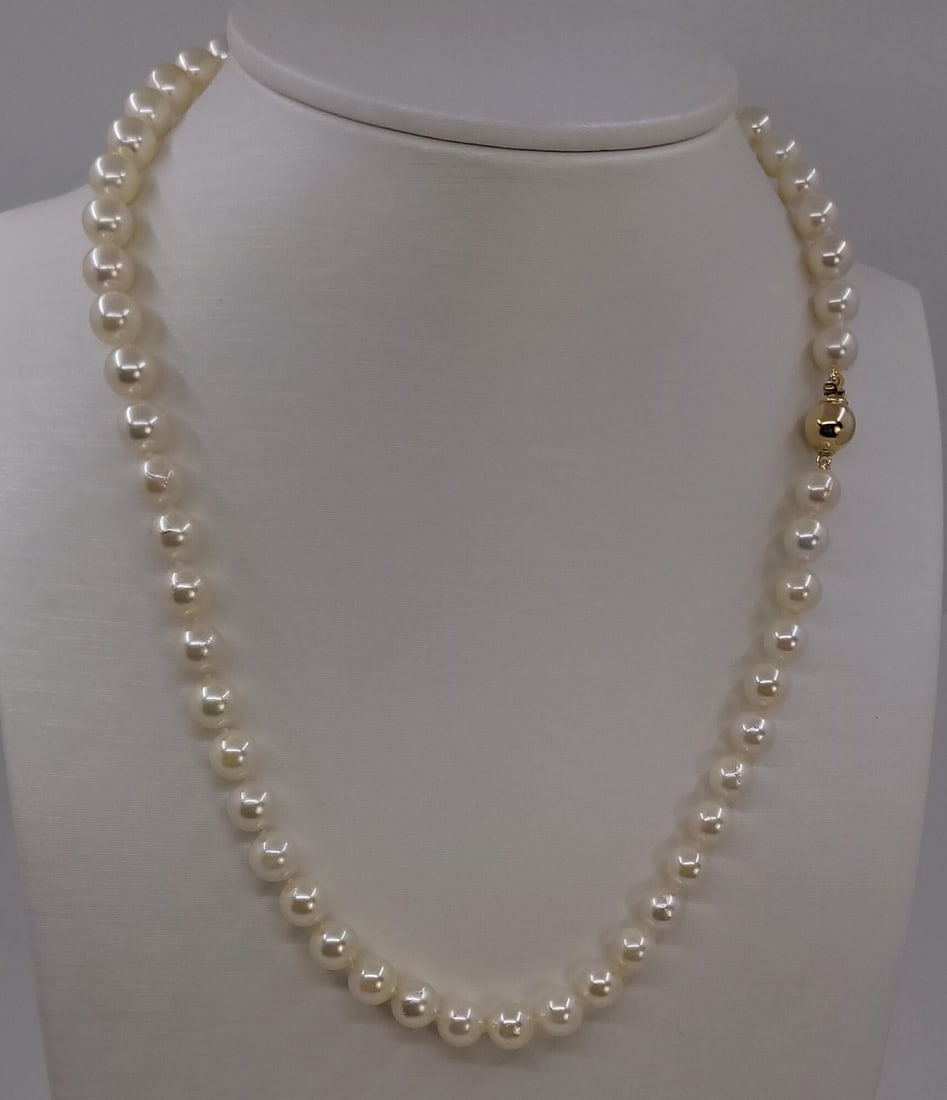 Necklace 7x7.5mm Bright Akoya Pearls - 14K Yellow Gold (1 of 12)
