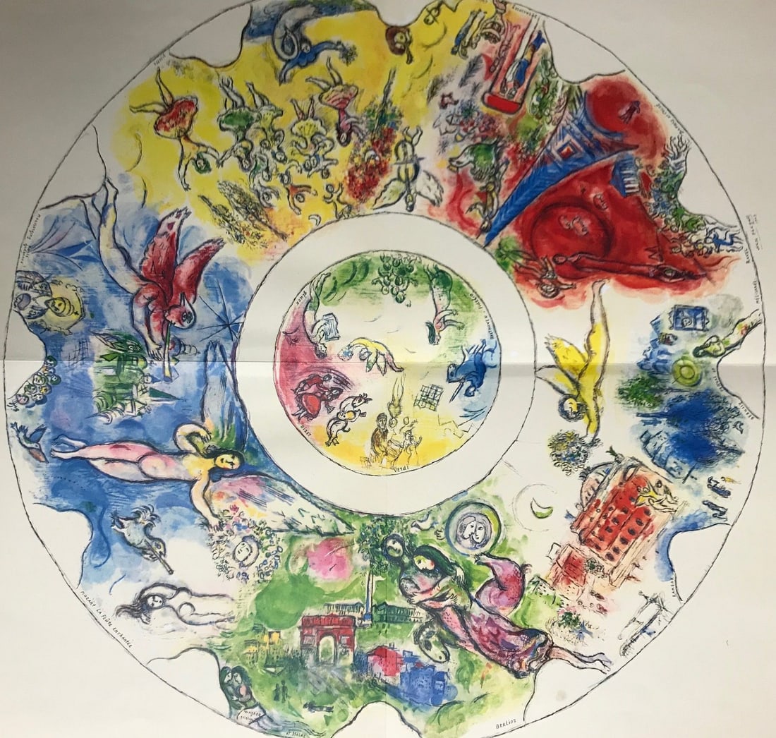 Marc Chagall Plafond Ceiling of Paris opera 1966: Artist: Marc Chagall Country: Russia Title: Plafond - Ceiling of Paris Opera Medium: Offset unsigned not numbered Printed: in France 1966 Paper Size: 19 x 24 inch folded as published Provenance: The C