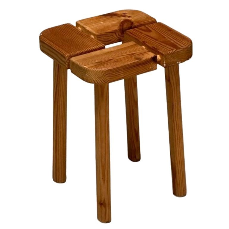 Olof Ottelin Attribution, Finnish Mid-Century Modern Stool, Pine, Finland, 1950s (1 of 5)