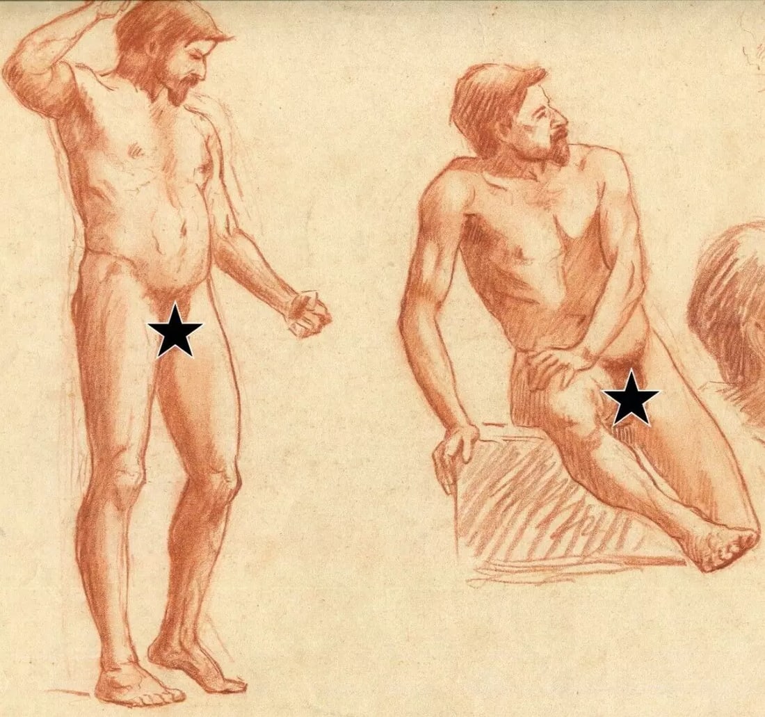 Antique Old Pencil Drawing Original Figure Men Portraits 1901 (1 of 8)