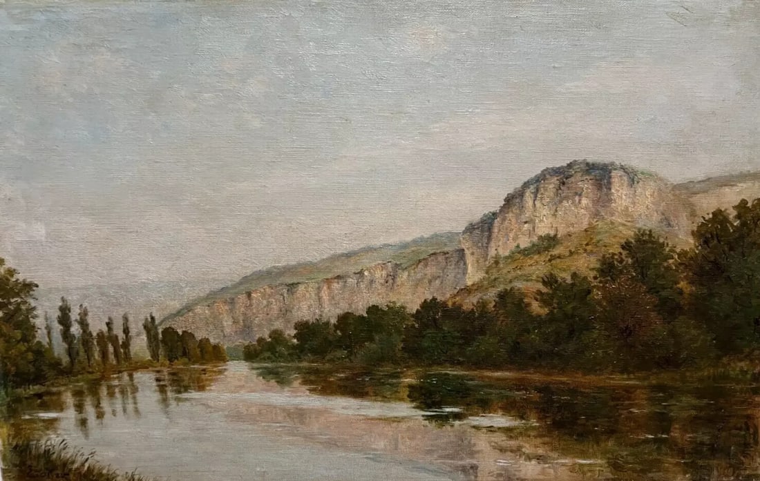Antique Painting Original Cliff River Mountain Landscape French: Oil on canvas 35 x 55 cm signed Reinhold Max EICHLER (1872-1947) ? Reserve: $300.00 Shipping: Domestic: Flat-rate of $29.00 to anywhere within the contiguous U.S. International: Foreign shipping rates