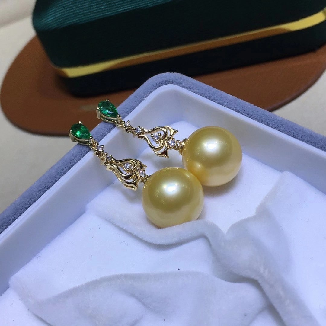 S925 sterling silver natural gold pearl earrings (1 of 6)