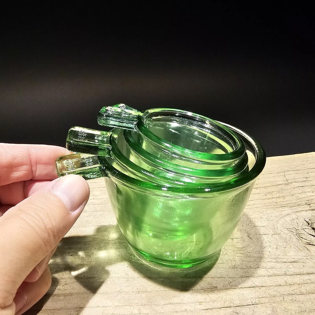 Green Depression Glass 4pc Measuring Cup Set (1 of 7)