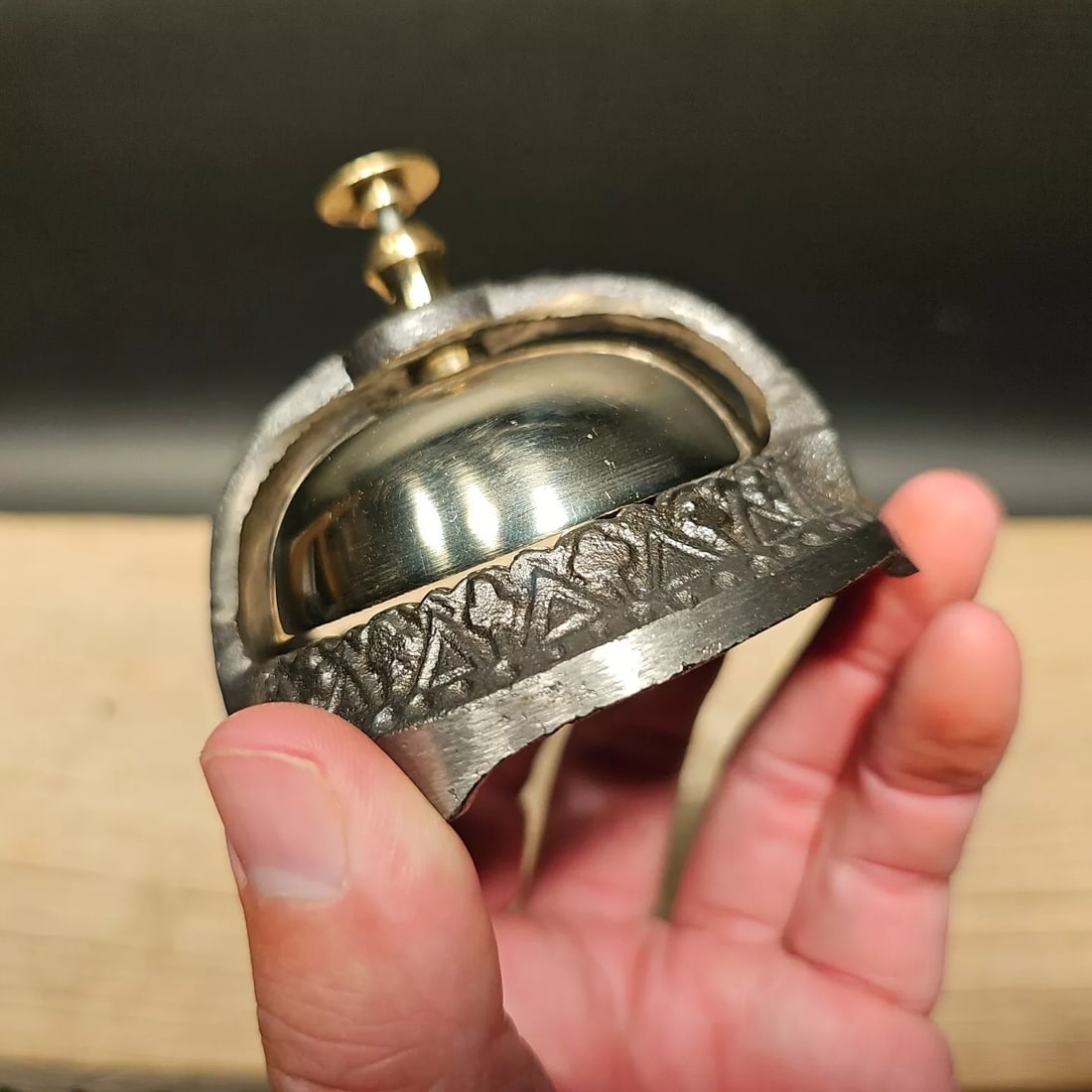 Iron & Brass Table Desk Bell: 2 3/4" Tall x 3 1/2" Wide Just wonderful antique reproduction brass bell. Fully functional, great for use or display! Charming intricate decoration. All our items come with a 100% customer satisfactio