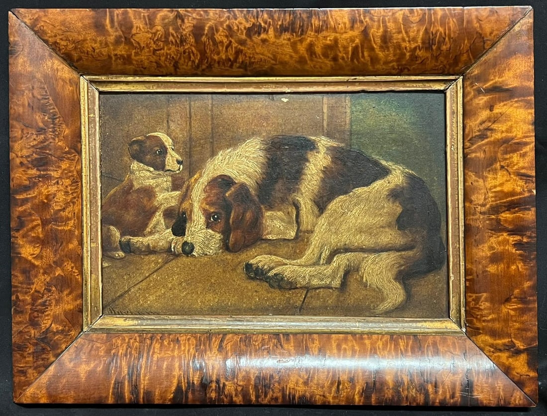 19th Century British Dog Painting Spaniel & Her Puppy Flagstone Floor Barn (1 of 20)
