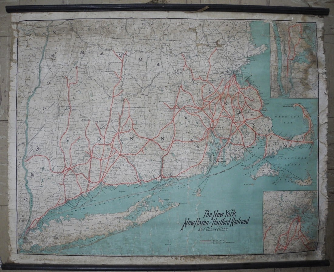 New York, New Haven and Hartford Railroad and Connections.: Publication Date: c1915 Title: New York, New Haven and Hartford Railroad and Connections. Cartographer: POOLE BROS. Publisher: NY, NH & H R.R. Height: 24.75 Width: 32 Chromolithographed route map laid