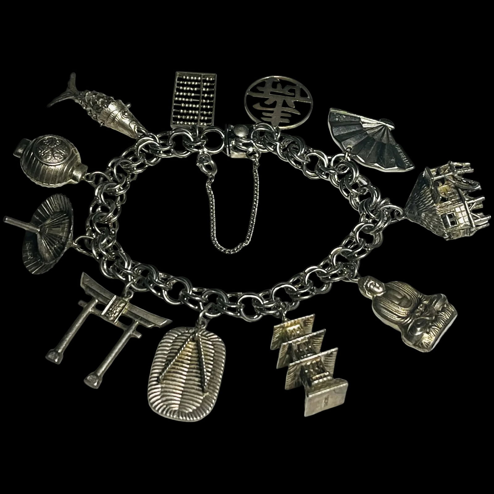 Vintage Asian Themed Sterling Silver Charm Bracelet (1 of 12)