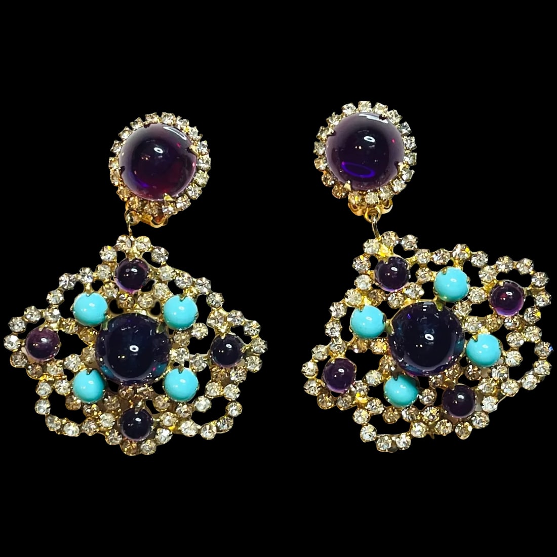 Vintage K.J.L. Kenneth Jay Lane Cabochon and Rhinestone Statement Earrings (1 of 7)