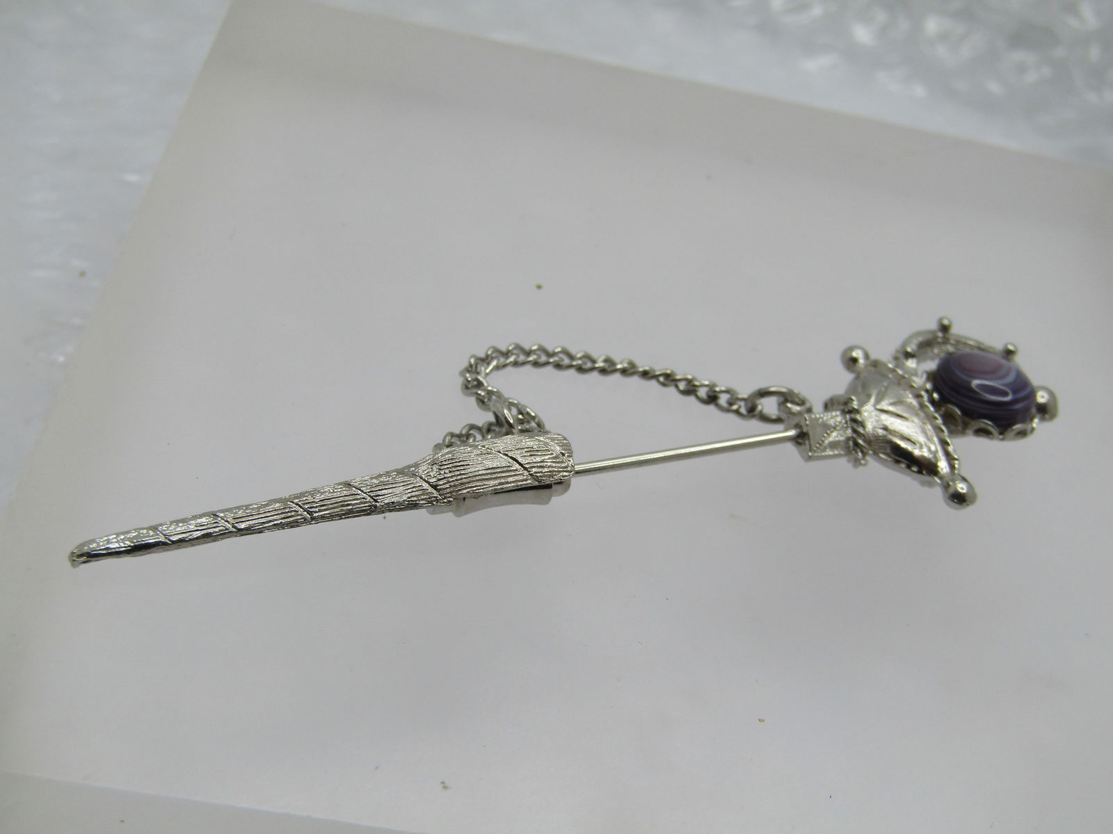 Vintage Purple Agate Sword Stick Pin, 1970's-1980's. 3-1/3" (1 of 5)