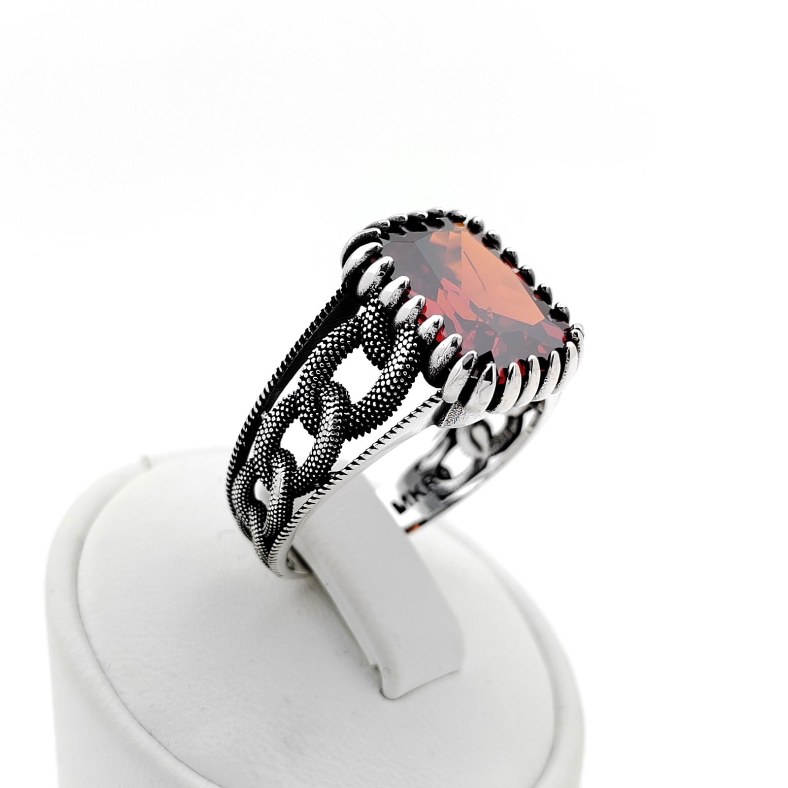 925 Silver Men's Ring with Facet Cut Red Zircon (1 of 8)