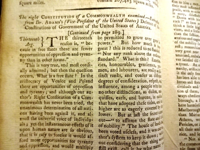 1791 New York Magazine John Adams Constitution (1 of 5)