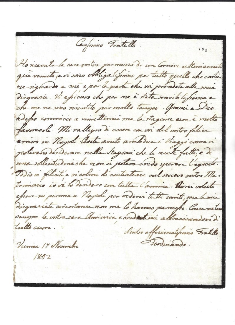 1802 Manuscript Letter Ferdinando III to His Brother (1 of 2)