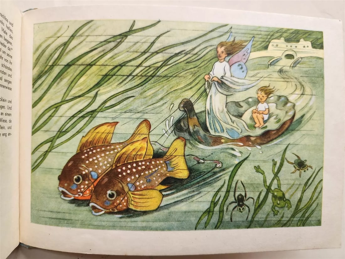 1930s GERMAN CHILDRENS BOOK on BIRDS & ANIMALS vintage ILLUSTRATED: Tautropflein Blinke Blank's Reise by Hanna Freimann n.d. (c.1940s) hard bound Size 6 by 8 1/4" Illustrated in color Good condition, some spots to the cover and minor foxing Text in German Please see m