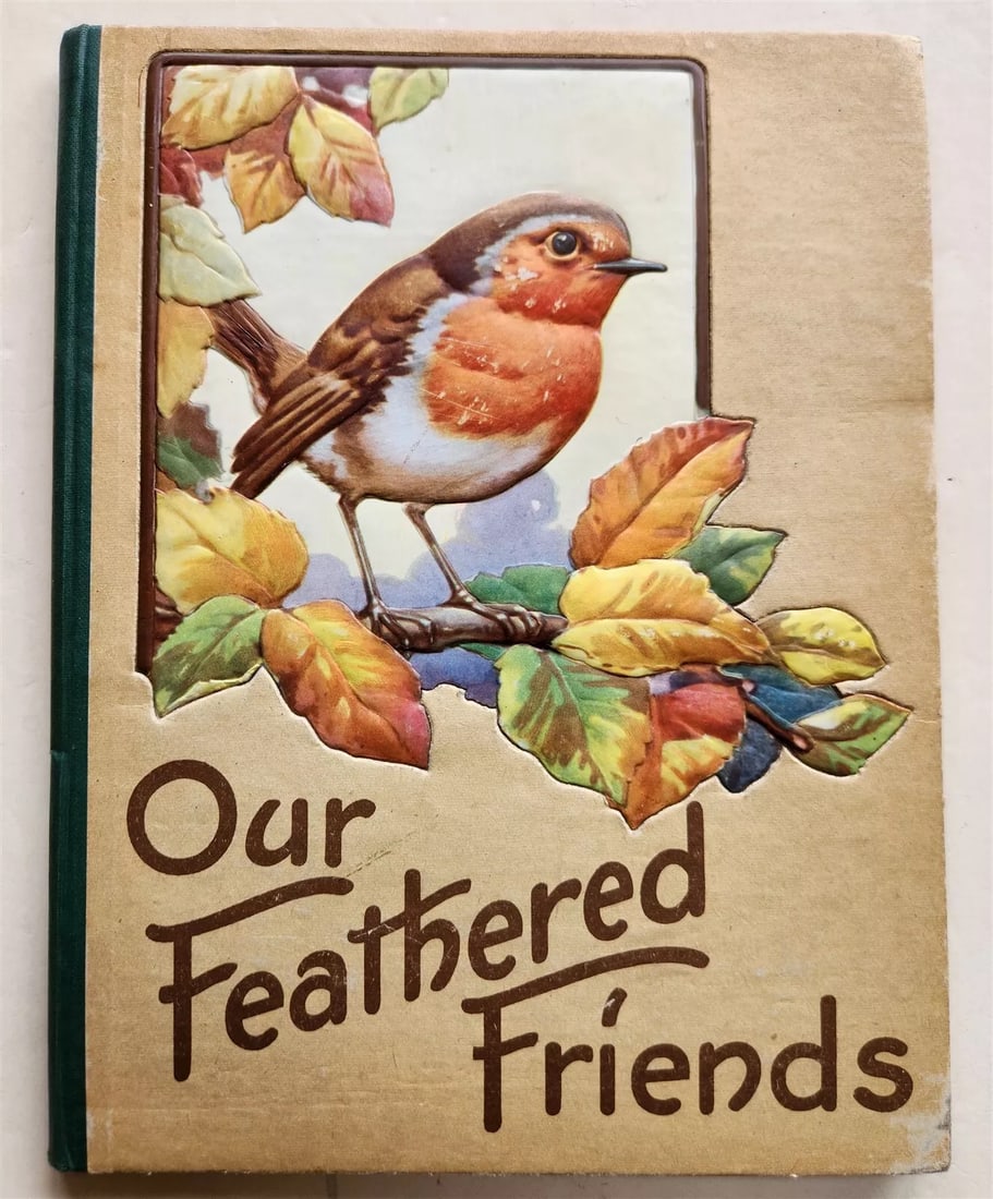 OUR FEATHERED FRIENDS CHILDREN BOOK in ENGLISH vintage ILLUSTRATED by STEPHENSON: OUR FEATHERED FRIENDS ILLUSTRATED by NORMAN STEPHENSON Hard bound London, n.d. (c.1950s) Size 7 1/2 by 9 3/4" Illustrated with tipped in color plates with birds images Good condition, some wear of bin