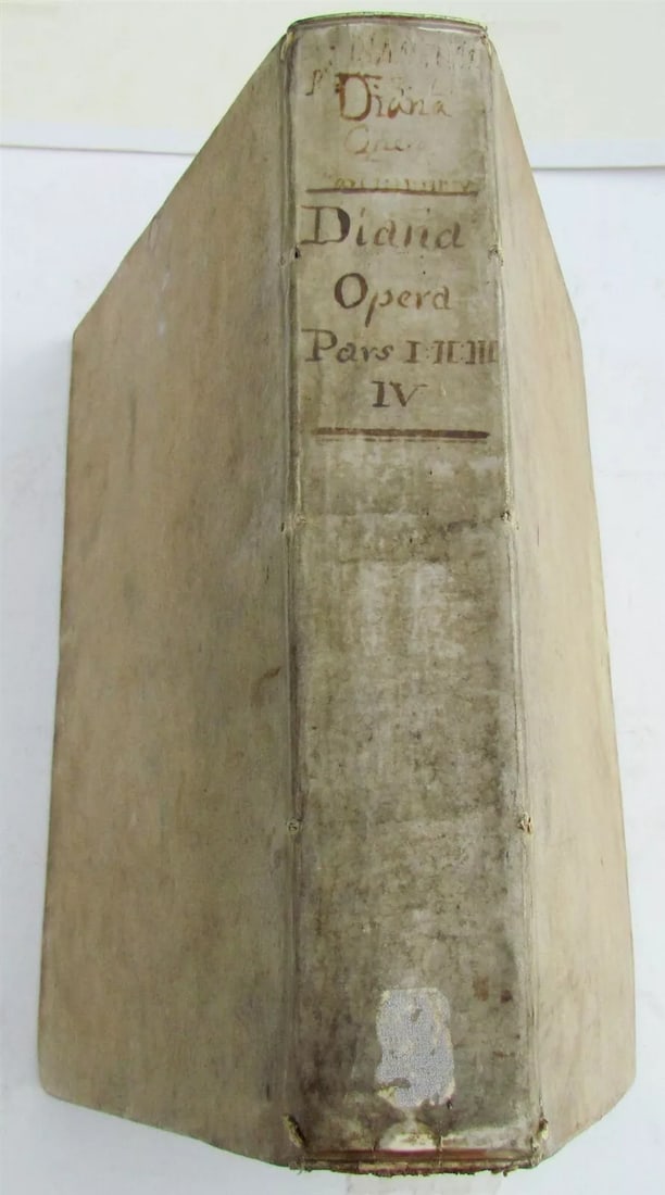 1654 VELLUM BOUND ANTIQUE FOLIO Antonini Diana Panormitani Resolutiones Morales: Antonini Diana Panormitani… Resolutiones Morales. Venice, 1654. Size 13 x 9.5". Folio. Period vellum, title to spine in manuscript. Some toning on the pages. Ex-library. (23) Reserve: $266.00 <
