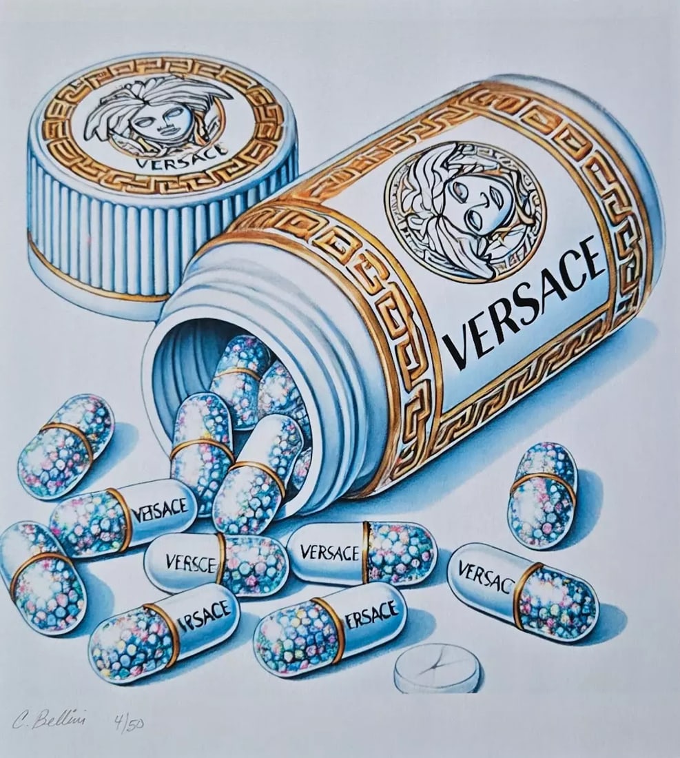CHIARA BELLINI | TIFFANY'S COMFORT PILLS Hand Signed Authentic Print with COA: In her latest project, Chiara Bellini launched a collection of pop art-inspired soup cans titled Luxury Soup Cans. Inspired by pop art icons like Andy Warhol and his famous soup can series, Bellini re