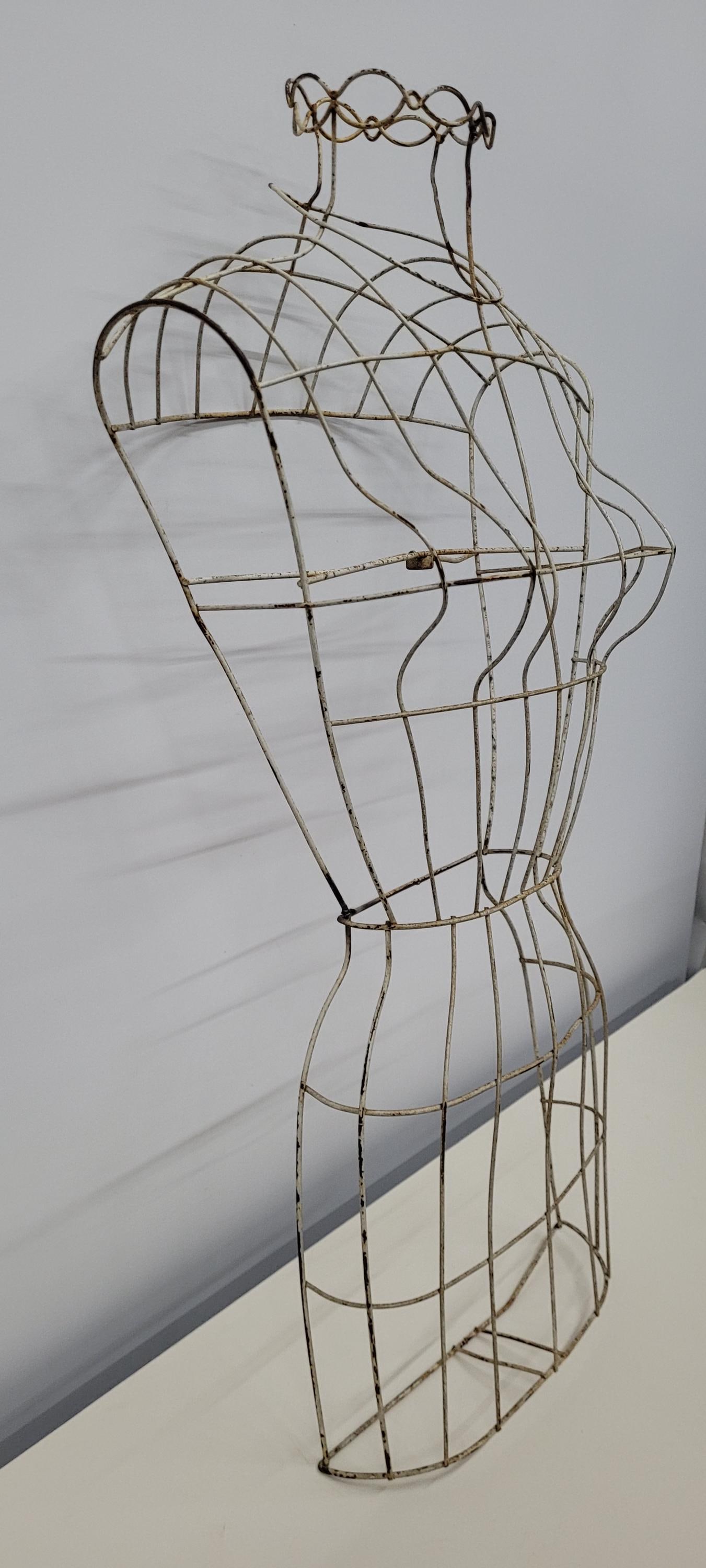 Vintage French Mannequin Metal Wire Women Torso Bust Body Form Display Wall Hanging (1 of 6)