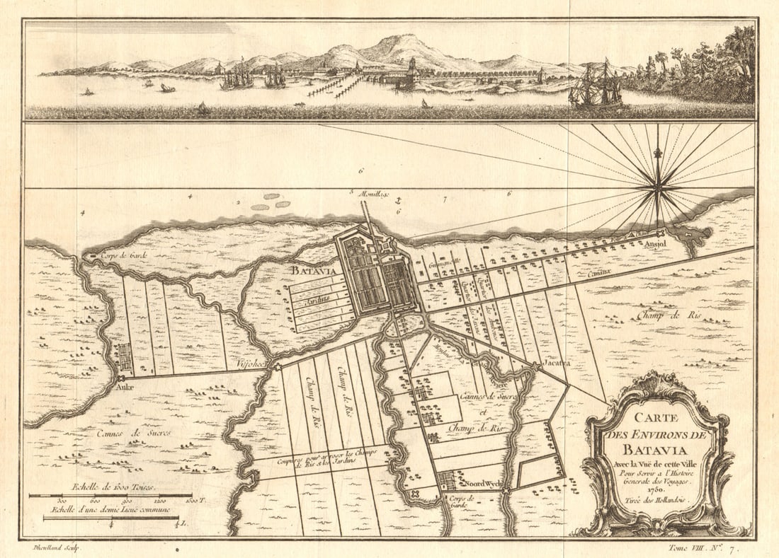 Carte des Environs de Batavia'. Plan & view of Dutch Jakarta. BELLIN 1750 map (1 of 1)