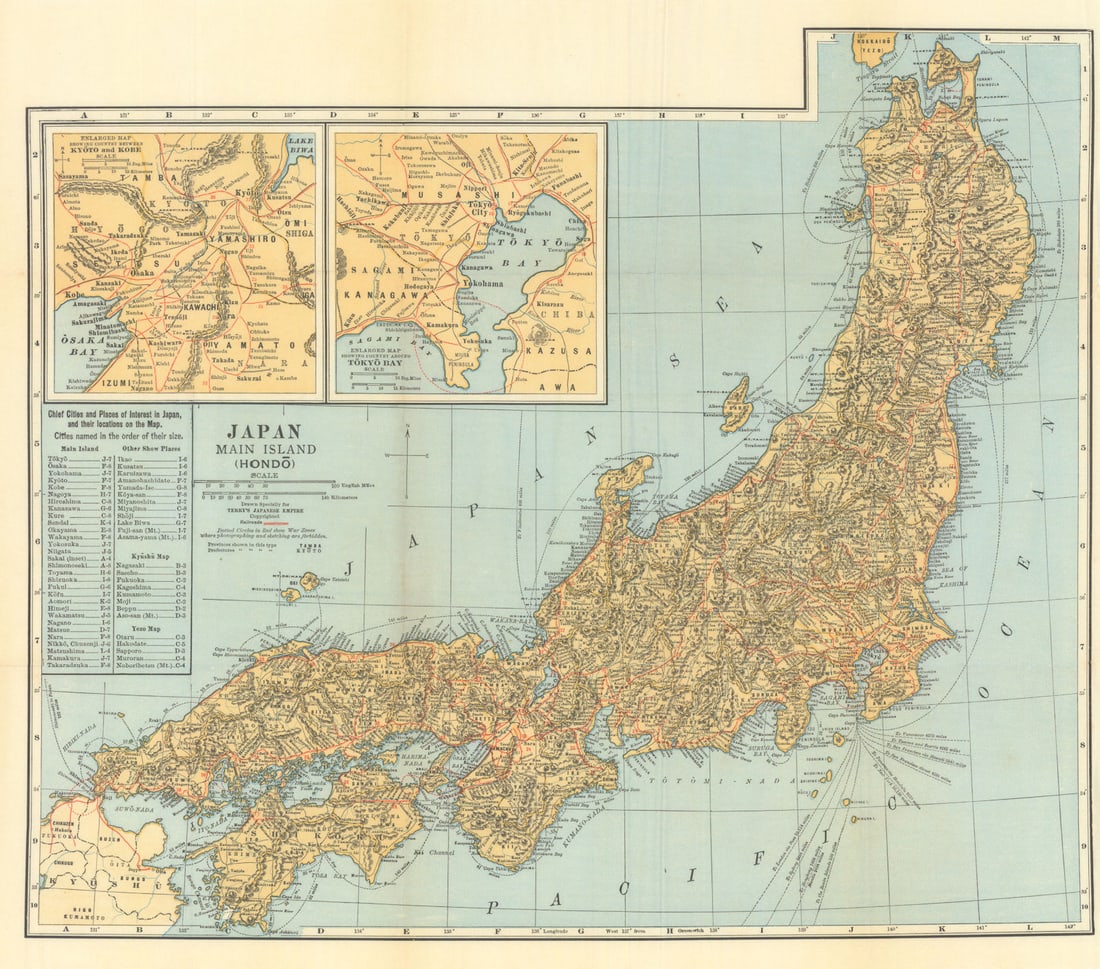 Japan. The main island (Hondo); Shikoku, Awaji 1930 old vintage map plan chart: CAPTION PRINTED BELOW PICTURE: 'The Main Island (Hondo); Shikoku, Awaji and other outlying islands'DATE PRINTED: 1930 IMAGE SIZE: Approx 35.0 x 39.5cm, 13.75 x 15.5 inches (Large); Please note that th