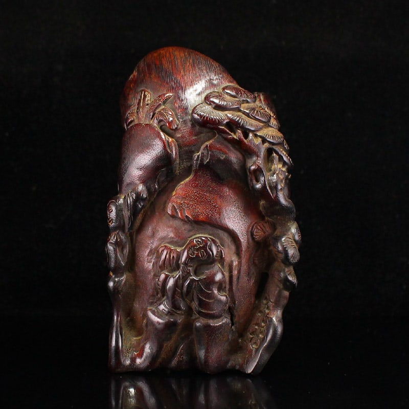 Chinese Ox Horn Carved Pine Tree & Figure Statue (1 of 7)